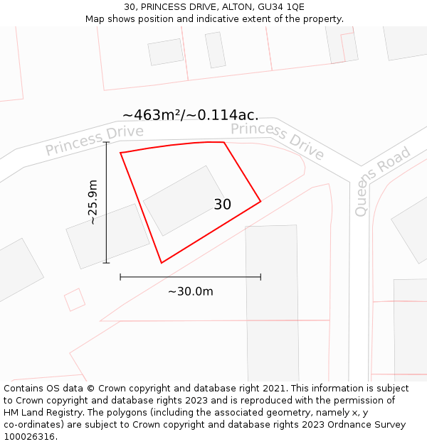 30, PRINCESS DRIVE, ALTON, GU34 1QE: Plot and title map
