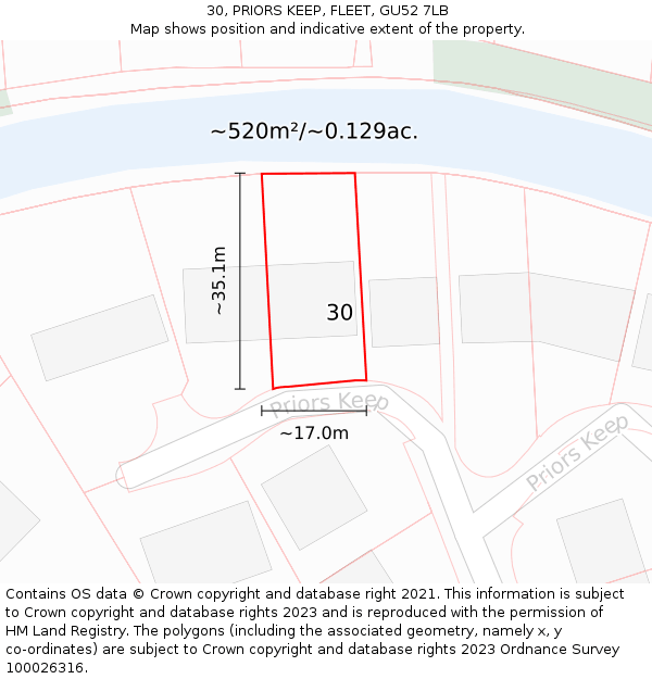 30, PRIORS KEEP, FLEET, GU52 7LB: Plot and title map