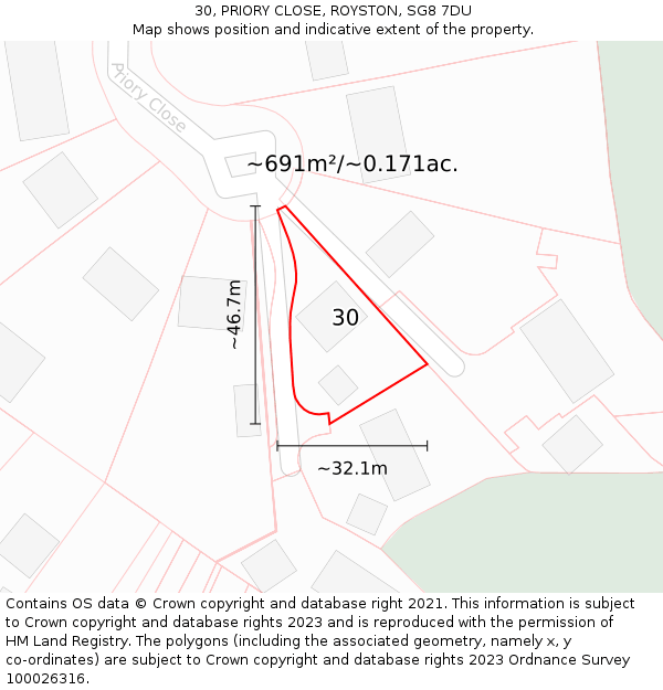 30, PRIORY CLOSE, ROYSTON, SG8 7DU: Plot and title map