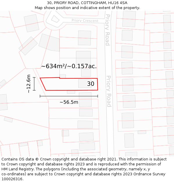 30, PRIORY ROAD, COTTINGHAM, HU16 4SA: Plot and title map