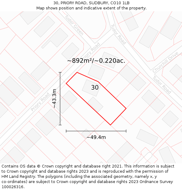 30, PRIORY ROAD, SUDBURY, CO10 1LB: Plot and title map