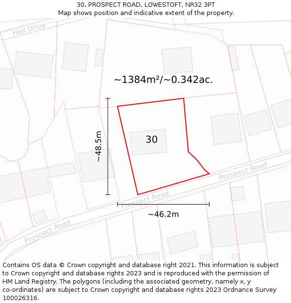30, PROSPECT ROAD, LOWESTOFT, NR32 3PT: Plot and title map