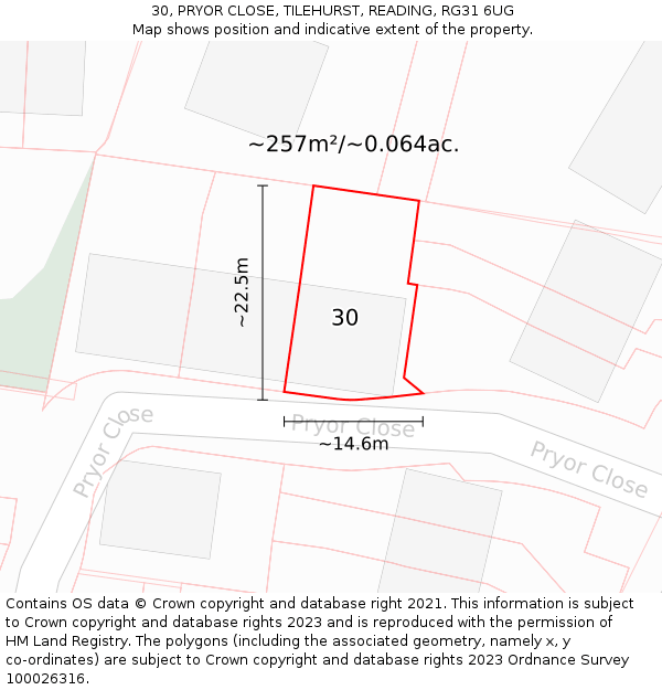 30, PRYOR CLOSE, TILEHURST, READING, RG31 6UG: Plot and title map