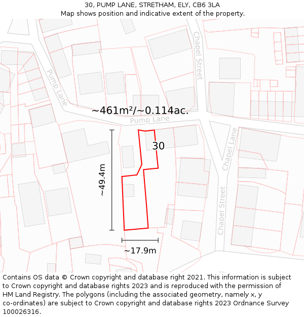 30, PUMP LANE, STRETHAM, ELY, CB6 3LA: Plot and title map