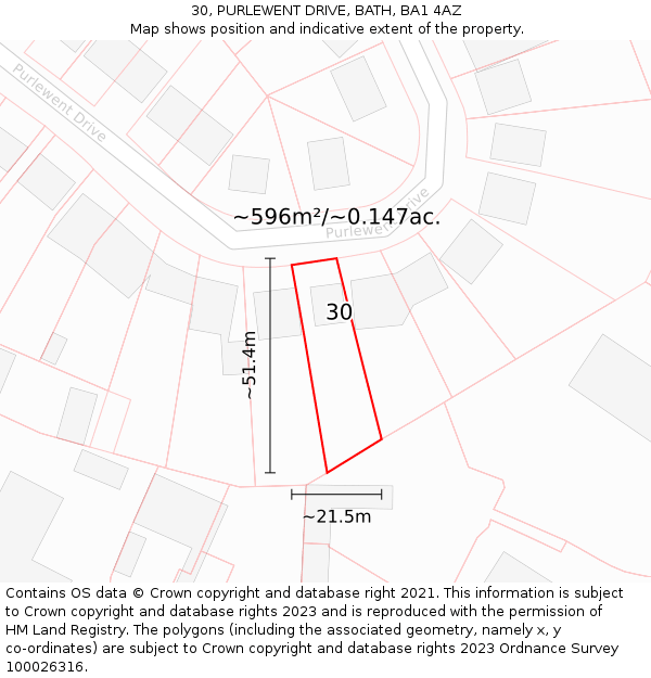 30, PURLEWENT DRIVE, BATH, BA1 4AZ: Plot and title map
