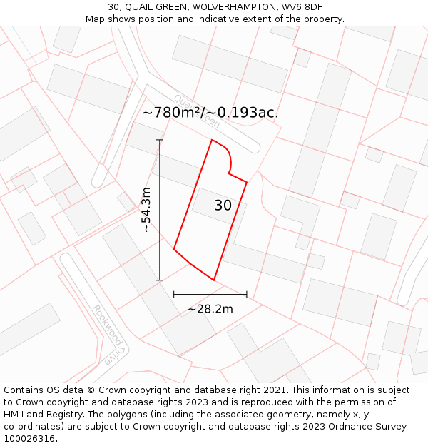 30, QUAIL GREEN, WOLVERHAMPTON, WV6 8DF: Plot and title map