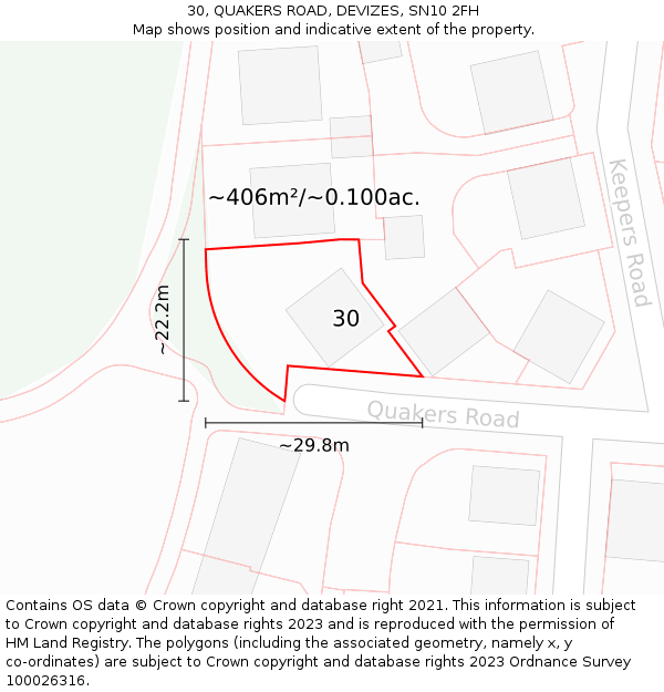 30, QUAKERS ROAD, DEVIZES, SN10 2FH: Plot and title map