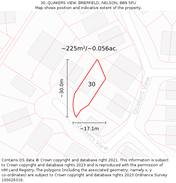 30, QUAKERS VIEW, BRIERFIELD, NELSON, BB9 5PU: Plot and title map