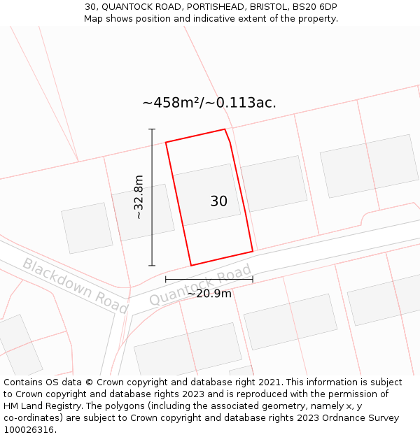 30, QUANTOCK ROAD, PORTISHEAD, BRISTOL, BS20 6DP: Plot and title map