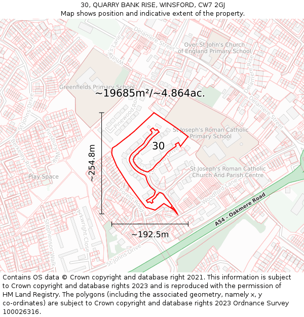 30, QUARRY BANK RISE, WINSFORD, CW7 2GJ: Plot and title map
