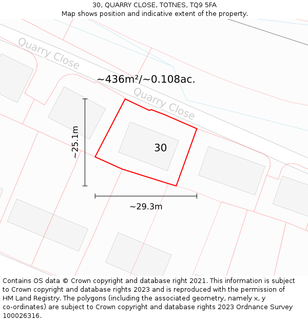 30, QUARRY CLOSE, TOTNES, TQ9 5FA: Plot and title map