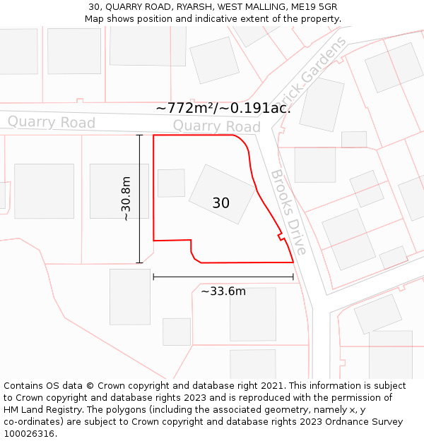 30, QUARRY ROAD, RYARSH, WEST MALLING, ME19 5GR: Plot and title map