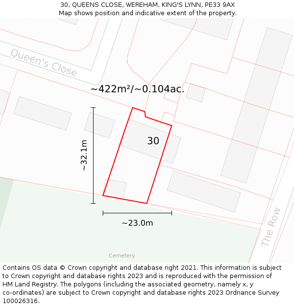 30, QUEENS CLOSE, WEREHAM, KING'S LYNN, PE33 9AX: Plot and title map