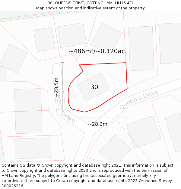 30, QUEENS DRIVE, COTTINGHAM, HU16 4EL: Plot and title map
