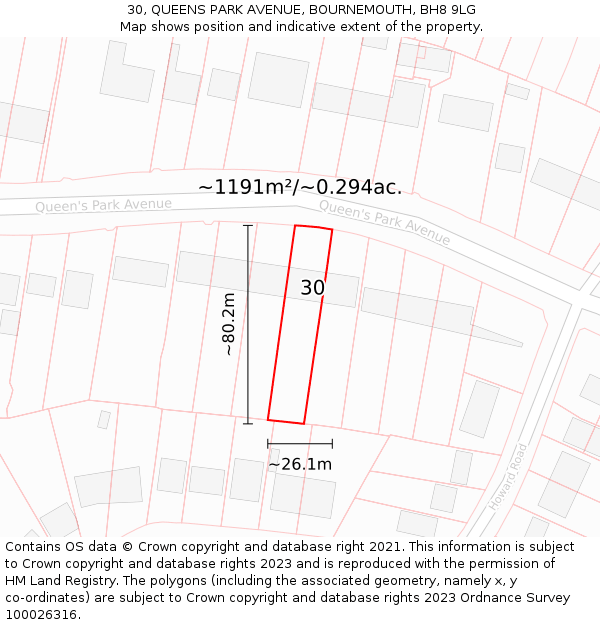 30, QUEENS PARK AVENUE, BOURNEMOUTH, BH8 9LG: Plot and title map