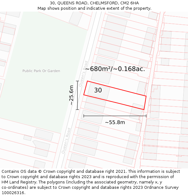 30, QUEENS ROAD, CHELMSFORD, CM2 6HA: Plot and title map