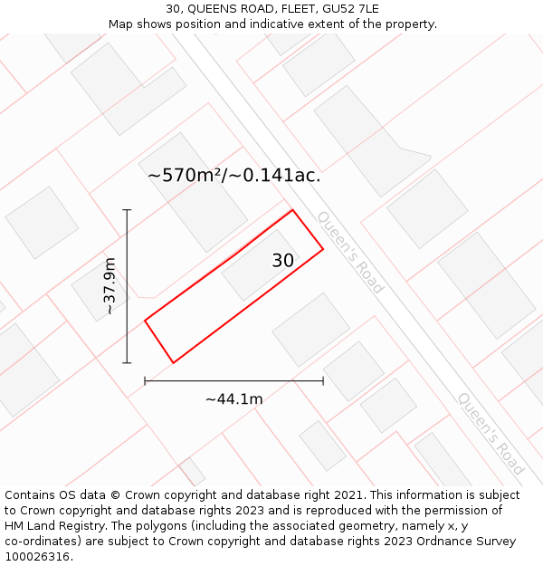 30, QUEENS ROAD, FLEET, GU52 7LE: Plot and title map