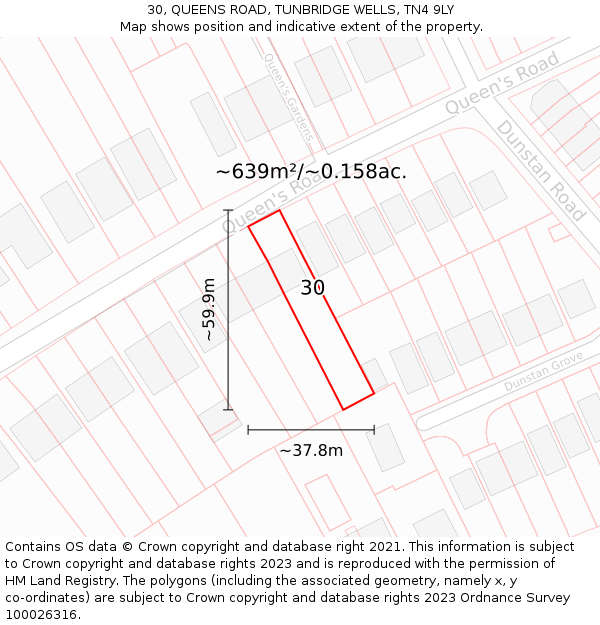 30, QUEENS ROAD, TUNBRIDGE WELLS, TN4 9LY: Plot and title map