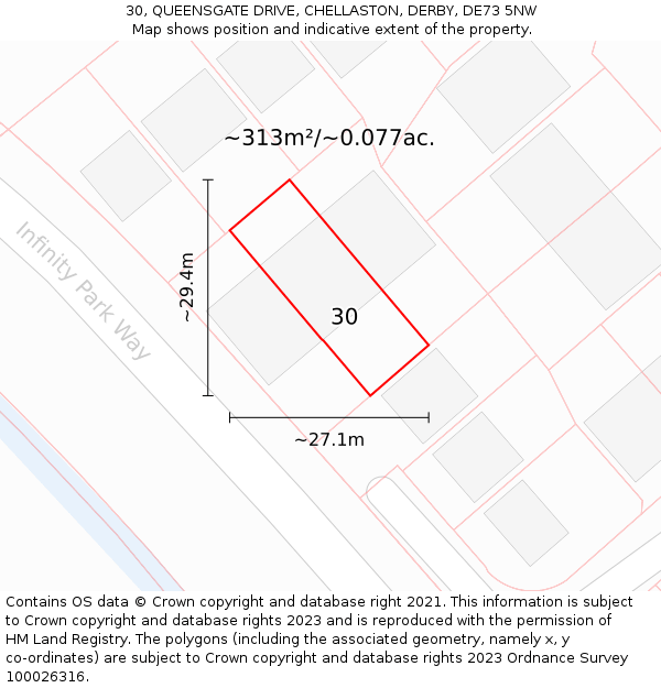30, QUEENSGATE DRIVE, CHELLASTON, DERBY, DE73 5NW: Plot and title map