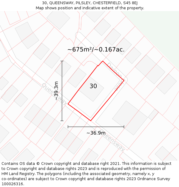 30, QUEENSWAY, PILSLEY, CHESTERFIELD, S45 8EJ: Plot and title map