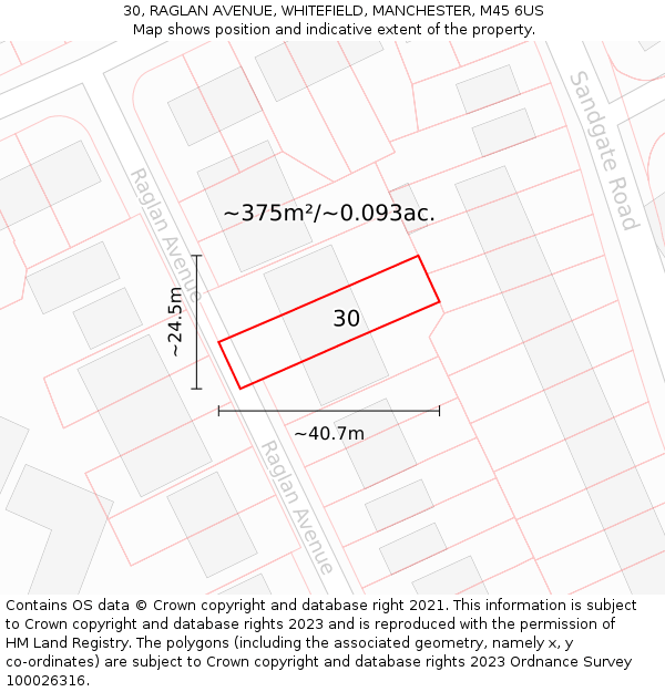 30, RAGLAN AVENUE, WHITEFIELD, MANCHESTER, M45 6US: Plot and title map