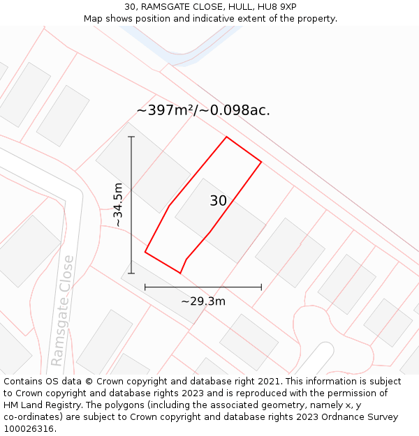 30, RAMSGATE CLOSE, HULL, HU8 9XP: Plot and title map