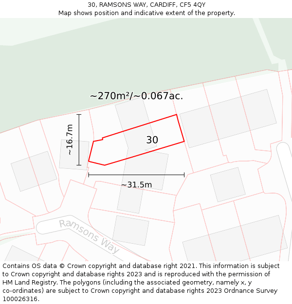 30, RAMSONS WAY, CARDIFF, CF5 4QY: Plot and title map