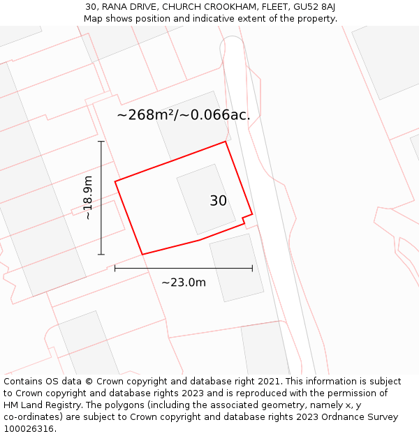30, RANA DRIVE, CHURCH CROOKHAM, FLEET, GU52 8AJ: Plot and title map