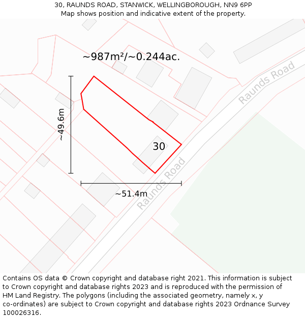 30, RAUNDS ROAD, STANWICK, WELLINGBOROUGH, NN9 6PP: Plot and title map