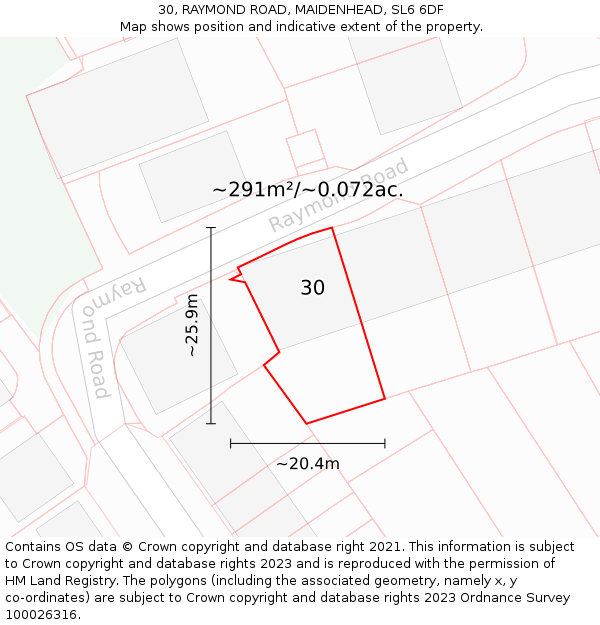 30, RAYMOND ROAD, MAIDENHEAD, SL6 6DF: Plot and title map
