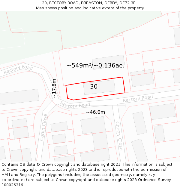 30, RECTORY ROAD, BREASTON, DERBY, DE72 3EH: Plot and title map