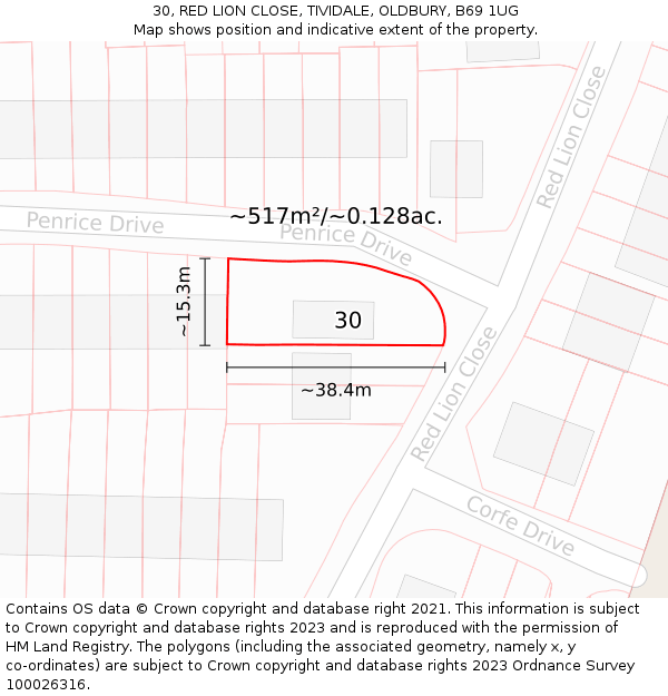 30, RED LION CLOSE, TIVIDALE, OLDBURY, B69 1UG: Plot and title map