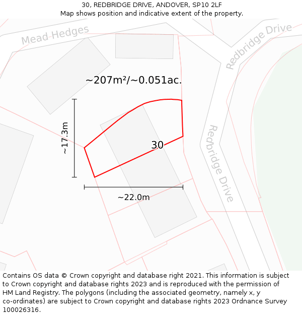 30, REDBRIDGE DRIVE, ANDOVER, SP10 2LF: Plot and title map