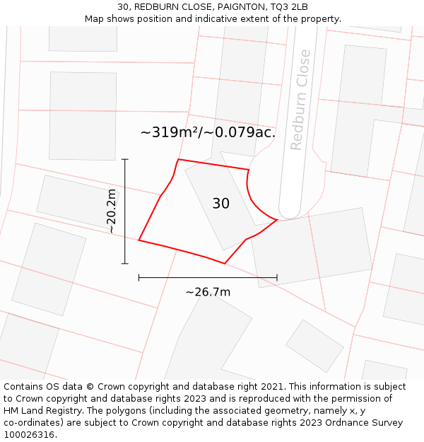 30, REDBURN CLOSE, PAIGNTON, TQ3 2LB: Plot and title map