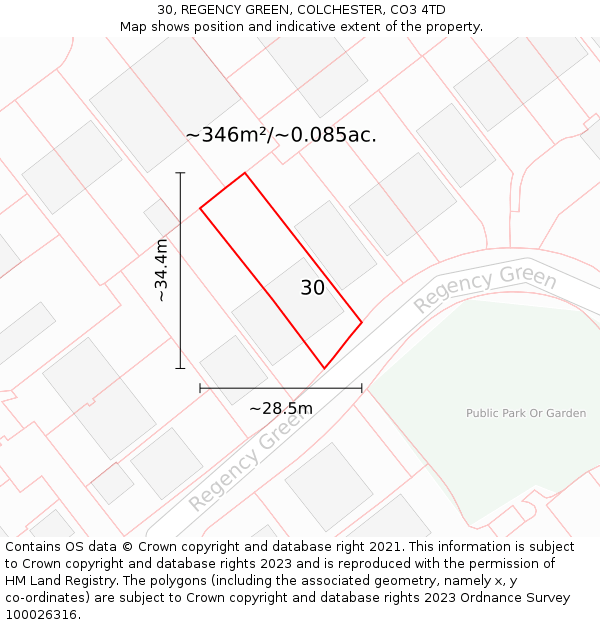 30, REGENCY GREEN, COLCHESTER, CO3 4TD: Plot and title map