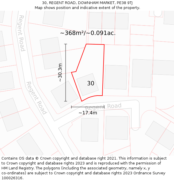 30, REGENT ROAD, DOWNHAM MARKET, PE38 9TJ: Plot and title map