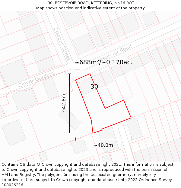 30, RESERVOIR ROAD, KETTERING, NN16 9QT: Plot and title map