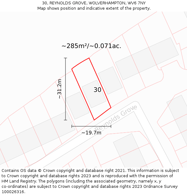 30, REYNOLDS GROVE, WOLVERHAMPTON, WV6 7NY: Plot and title map
