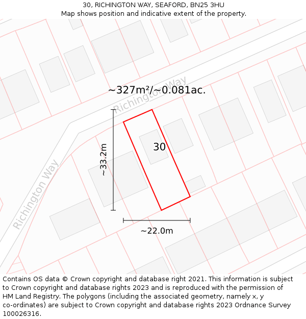 30, RICHINGTON WAY, SEAFORD, BN25 3HU: Plot and title map