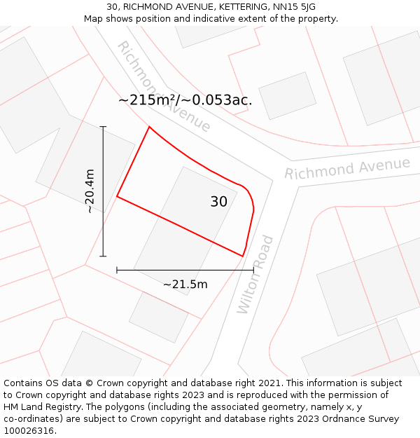 30, RICHMOND AVENUE, KETTERING, NN15 5JG: Plot and title map