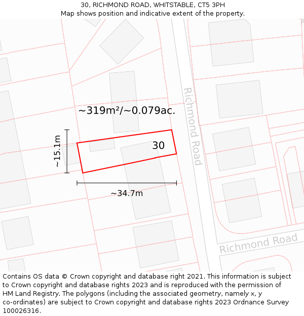 30, RICHMOND ROAD, WHITSTABLE, CT5 3PH: Plot and title map