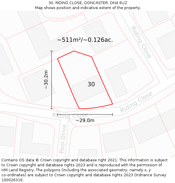 30, RIDING CLOSE, DONCASTER, DN4 6UZ: Plot and title map