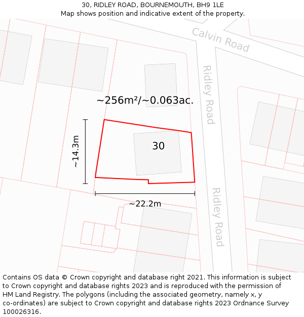 30, RIDLEY ROAD, BOURNEMOUTH, BH9 1LE: Plot and title map