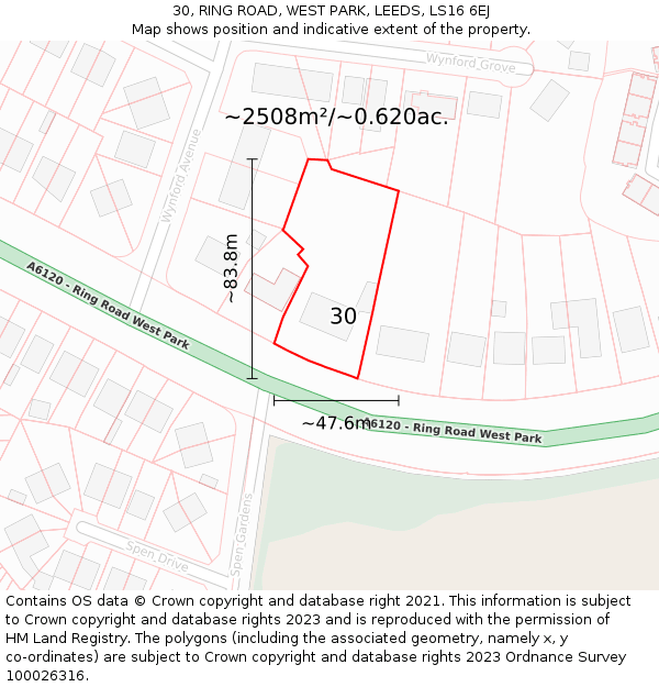 30, RING ROAD, WEST PARK, LEEDS, LS16 6EJ: Plot and title map