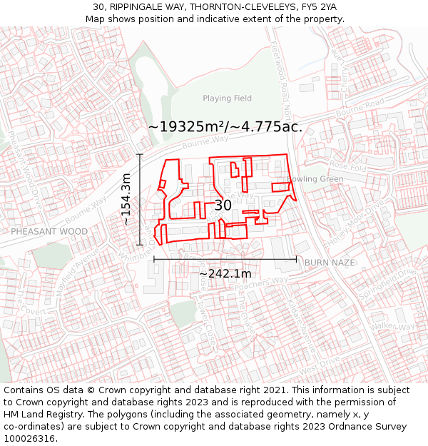 30, RIPPINGALE WAY, THORNTON-CLEVELEYS, FY5 2YA: Plot and title map