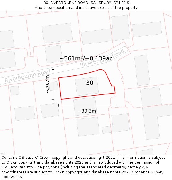 30, RIVERBOURNE ROAD, SALISBURY, SP1 1NS: Plot and title map