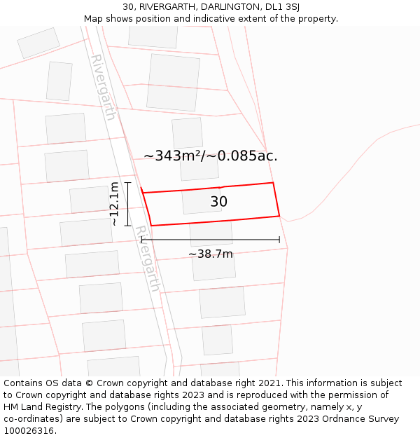30, RIVERGARTH, DARLINGTON, DL1 3SJ: Plot and title map