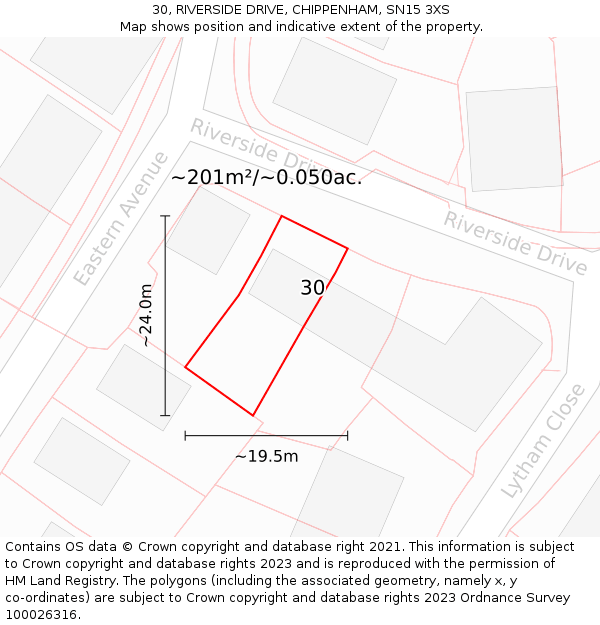 30, RIVERSIDE DRIVE, CHIPPENHAM, SN15 3XS: Plot and title map