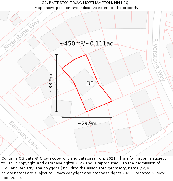30, RIVERSTONE WAY, NORTHAMPTON, NN4 9QH: Plot and title map