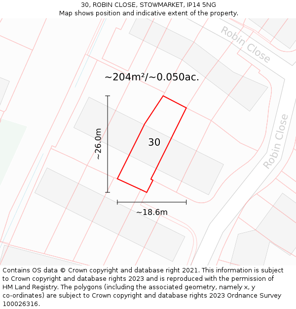 30, ROBIN CLOSE, STOWMARKET, IP14 5NG: Plot and title map